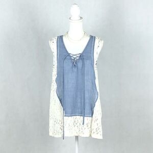 A’reve Lace Sleeveless Denim Top